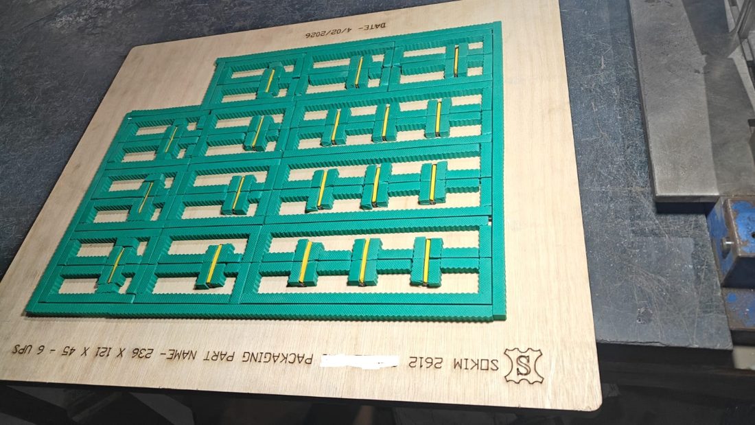 Cutting die with ejection foam for packaging 6 UPS by SOKIM Die Maker